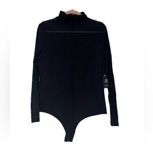 Express Black Long Sleeve Mock Neck Bodysuit with Sheer Yoke L